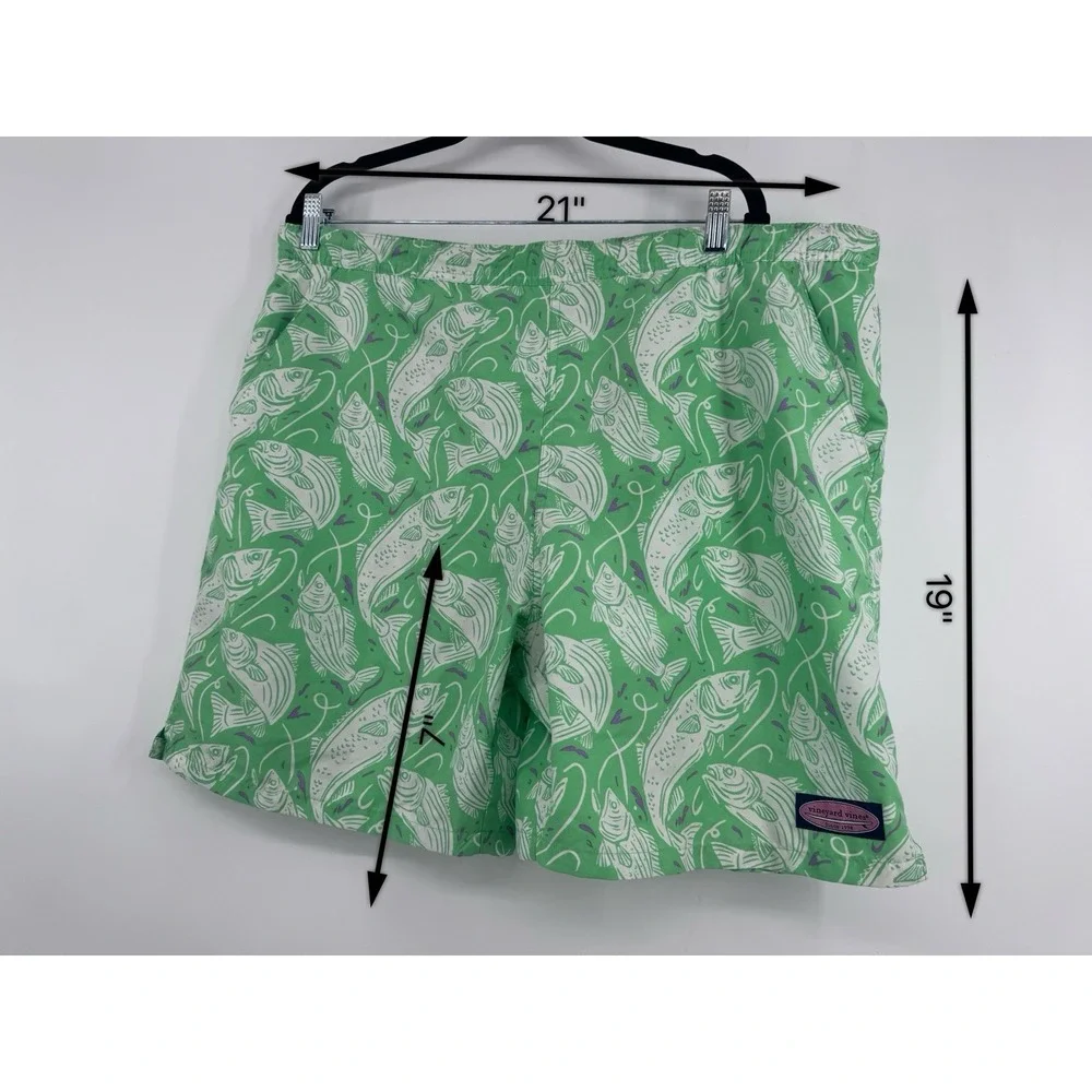 Vineyard Vines Swimming Trunks Mens L Green Pattern Fish Shorts preppy
